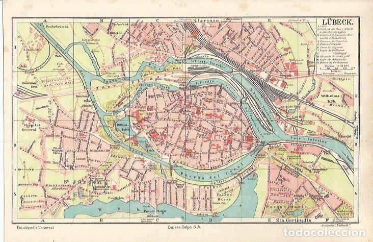 Otros art&iacute;culos de coleccionismo en papel: LAMINA ESPASA 37219: Plano de Lubeck, Alemania - Varios