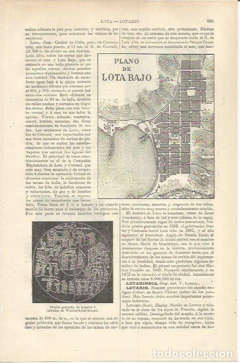 Otros art&iacute;culos de coleccionismo en papel: LAMINA ESPASA 37182: Plano de Lota Bajo, Chile - Varios