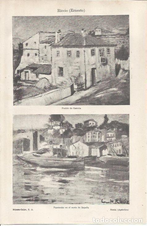 Otros art&iacute;culos de coleccionismo en papel: LAMINA ESPASA 36959: Pueblo de Castilla y Puertecito en el norte de Espa&ntilde;a, por Ernesto Riccio - Var
