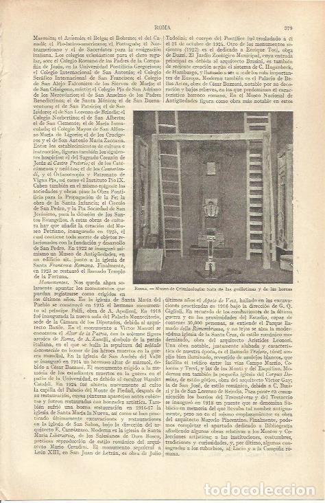Otros art&iacute;culos de coleccionismo en papel: LAMINA ESPASA 36974: Sala del Museo de Criminologia de Roma - Varios