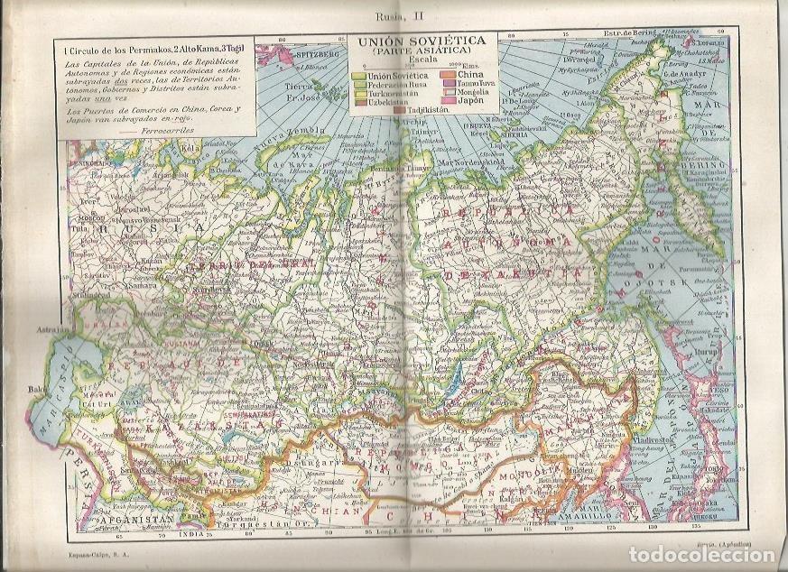 Otros art&iacute;culos de coleccionismo en papel: LAMINA ESPASA 36993: Mapa de la Union Sovietica, perte asiatica - Varios