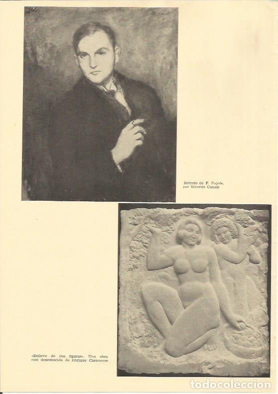 Altri oggetti di carta: LAMINA 25572: Retrato de F. Pujols, por Canals y Relieve de dos figuras, por Casanovas - Varios