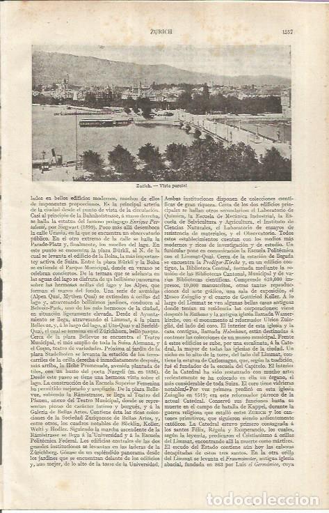 Otros art&iacute;culos de coleccionismo en papel: LAMINA ESPASA 37080: Vista parcial de Zurich, Suiza - Varios