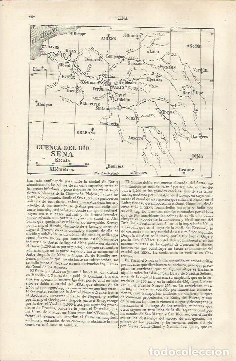 Otros art&iacute;culos de coleccionismo en papel: LAMINA ESPASA 37116: Mapa de la cuenca del rio Sena - Varios