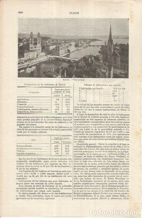 Otros art&iacute;culos de coleccionismo en papel: LAMINA ESPASA 37078: Vista de Zurich, Suiza - Varios