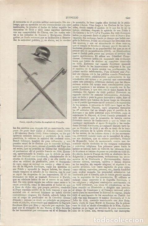 Otros art&iacute;culos de coleccionismo en papel: LAMINA ESPASA 37058: Casco, espada y hacha de Zuinglio - Varios
