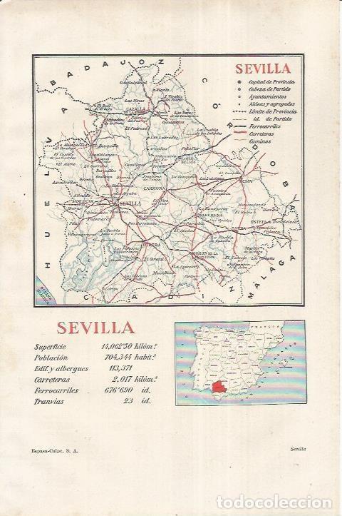 Otros art&iacute;culos de coleccionismo en papel: LAMINA ESPASA 37228: Mapa de la provincia de Sevilla - Varios