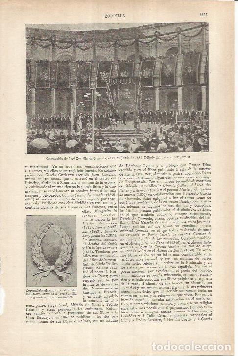 Otros art&iacute;culos de coleccionismo en papel: LAMINA ESPASA 37044: Coronacion de Jose Zorrilla en Granada, dibujo de Comba - Varios