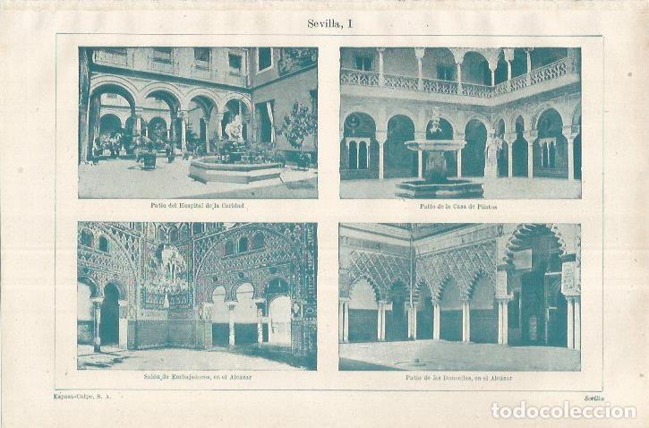 Otros art&iacute;culos de coleccionismo en papel: LAMINA ESPASA 37232: Hospital de la Caridad, Casa de Pilatos y Alcazar de Sevilla - Varios