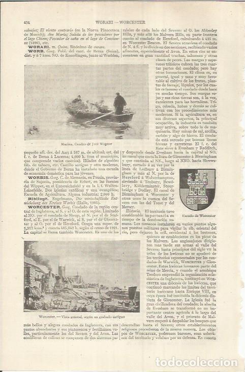 Otros art&iacute;culos de coleccionismo en papel: LAMINA ESPASA 36839: Marina, por Wopner y escudo de Worcester, Inglaterra - Varios