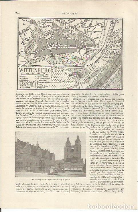 Otros art&iacute;culos de coleccionismo en papel: LAMINA ESPASA 36824: Plano de Wittenberg, Alemania - Varios