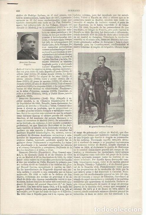 Otros art&iacute;culos de coleccionismo en papel: LAMINA ESPASA 37199: El general Serrano Fedoya - Varios