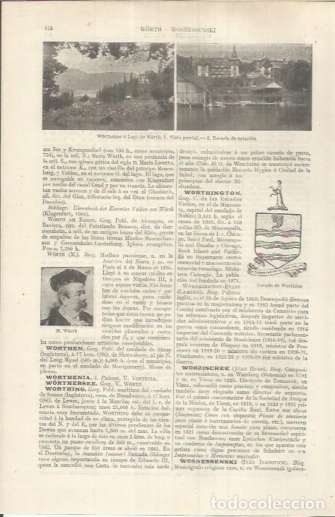 Otros art&iacute;culos de coleccionismo en papel: LAMINA ESPASA 36843: Lago de Worth y escudo de Worthing - Varios