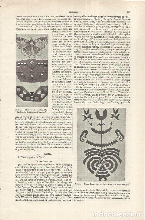 Otros art&iacute;culos de coleccionismo en papel: LAMINA ESPASA 37178: Motivos decorativos de Serbia - Varios