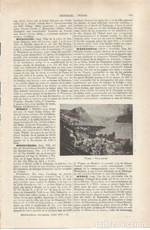 Otros art&iacute;culos de coleccionismo en papel: LAMINA ESPASA 36768: Vista de Wesen, Suiza - Varios