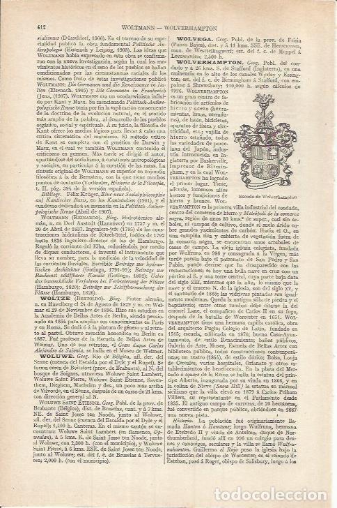 Otros art&iacute;culos de coleccionismo en papel: LAMINA ESPASA 36835: Escudo de Wolverhampton, Inglaterra - Varios