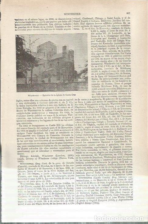 Otros art&iacute;culos de coleccionismo en papel: LAMINA ESPASA 36810: Iglesia de Santa Cruz en Winchester, Inglaterra - Varios