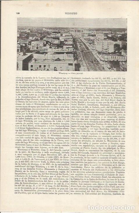 Otros art&iacute;culos de coleccionismo en papel: LAMINA ESPASA 36814: Vista de Winnipeg, Canada - Varios