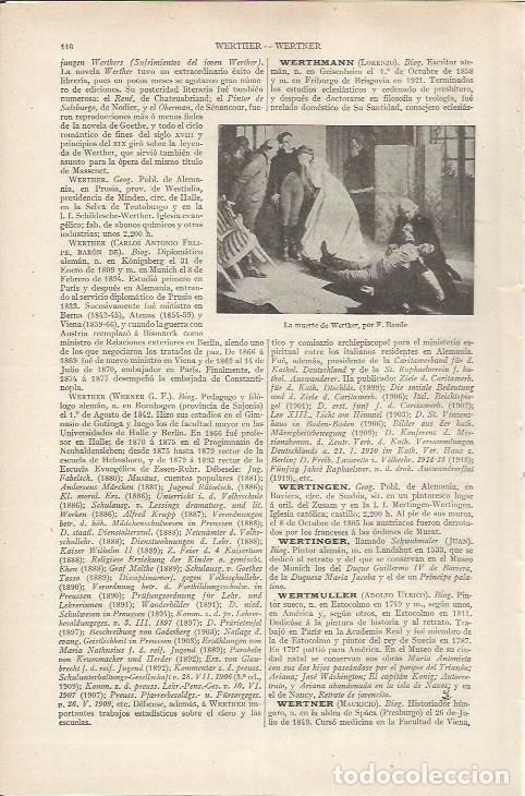 Otros art&iacute;culos de coleccionismo en papel: LAMINA ESPASA 36766: La muerte de Werther, por F. Baude - Varios