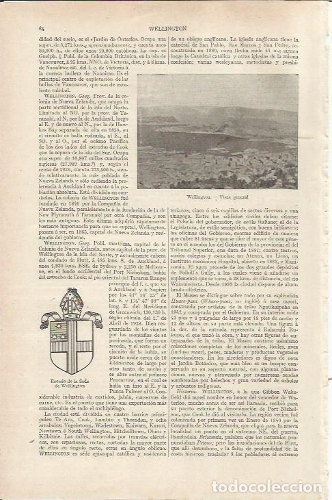 Otros art&iacute;culos de coleccionismo en papel: LAMINA ESPASA 36756: Vista de Wellington, Nueva Zelanda - Varios