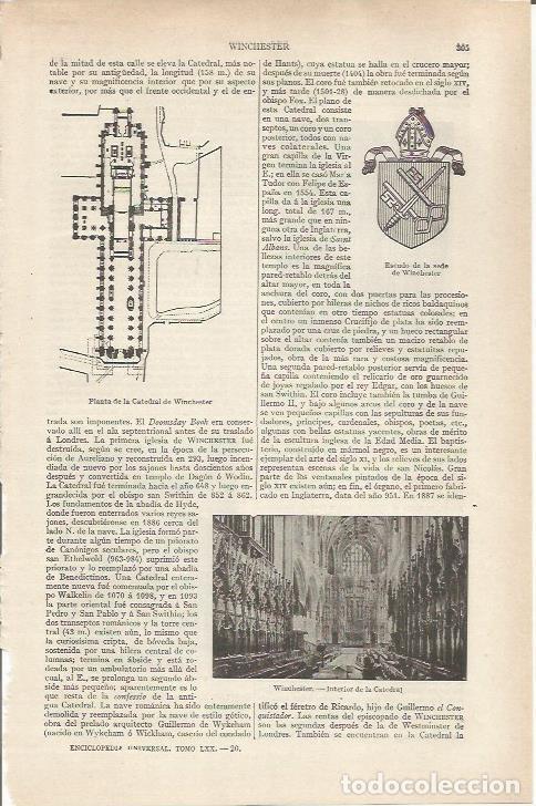 Otros art&iacute;culos de coleccionismo en papel: LAMINA ESPASA 36809: Interido de la catedral de Winchester y escudo de su sede - Varios