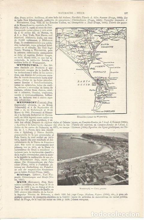 Otros art&iacute;culos de coleccionismo en papel: LAMINA ESPASA 36781: Mapa de Weymouth, Estados Unidos - Varios