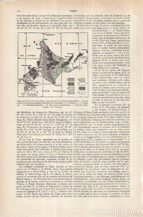 Otros art&iacute;culos de coleccionismo en papel: LAMINA ESPASA 36891: Mapa geologico de la isla de Yeso, Japon - Varios