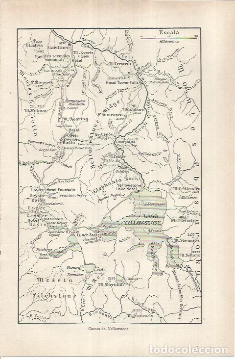 Otros art&iacute;culos de coleccionismo en papel: LAMINA ESPASA 36885: Mapa de la cuenca del Yellowstone, Estados Unidos - Varios