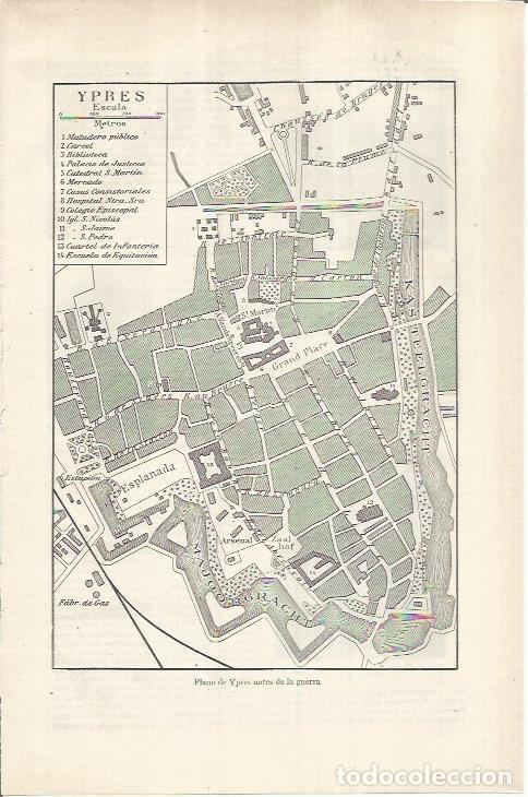 Otros art&iacute;culos de coleccionismo en papel: LAMINA ESPASA 36908: Plano de Ypres, Belgica - Varios