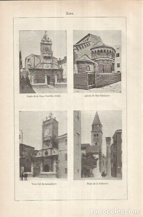 Otros art&iacute;culos de coleccionismo en papel: LAMINA ESPASA 36976: Logia de la Gran Guardia, ayuntamiento, plaza de la Columna e iglesia en Zara,