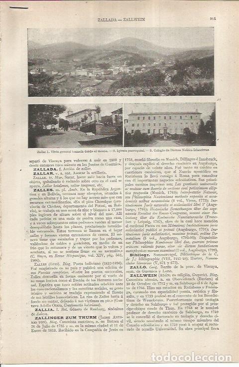 Otros art&iacute;culos de coleccionismo en papel: LAMINA ESPASA 36940: Vista, iglesia y Colegio de Damas Nobles en Zalla, Vizcaya - Varios