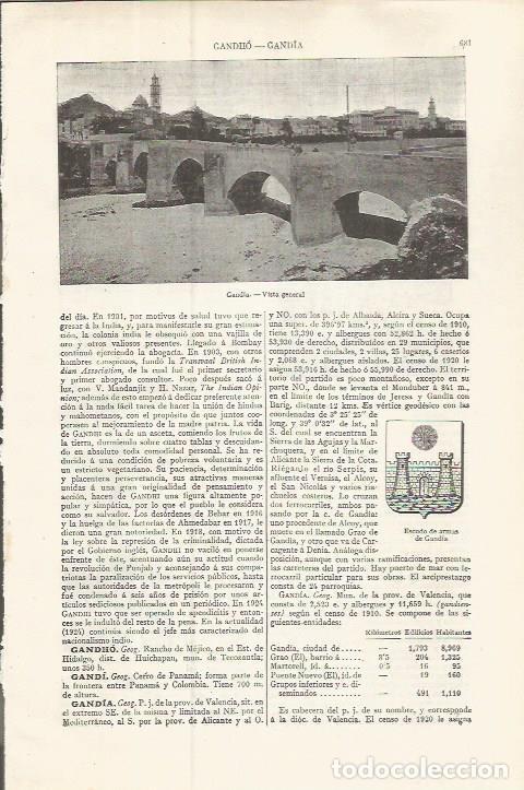 Otros art&iacute;culos de coleccionismo en papel: LAMINA ESPASA 37519: Vista de Gandia, Valencia - Varios