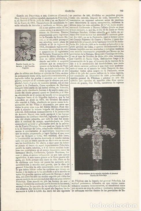 Otros art&iacute;culos de coleccionismo en papel: LAMINA ESPASA 37543: Espada del general Garcia de Polavieja - Varios