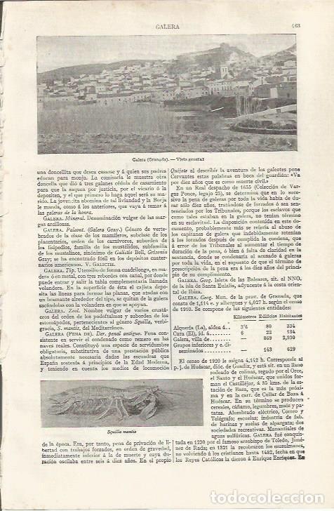 Otros art&iacute;culos de coleccionismo en papel: LAMINA ESPASA 37471: Vista de Galera, Granada - Varios