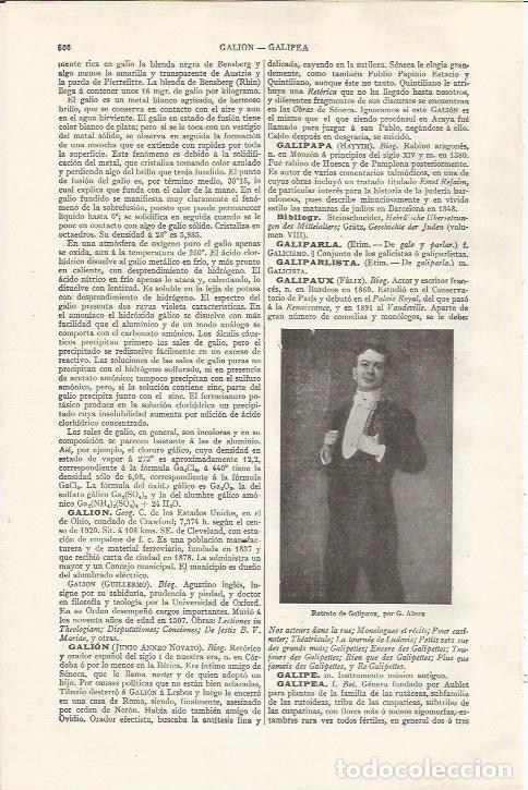 Otros art&iacute;culos de coleccionismo en papel: LAMINA ESPASA 37484: Retrato de Galipaux, por G. Alaux - Varios