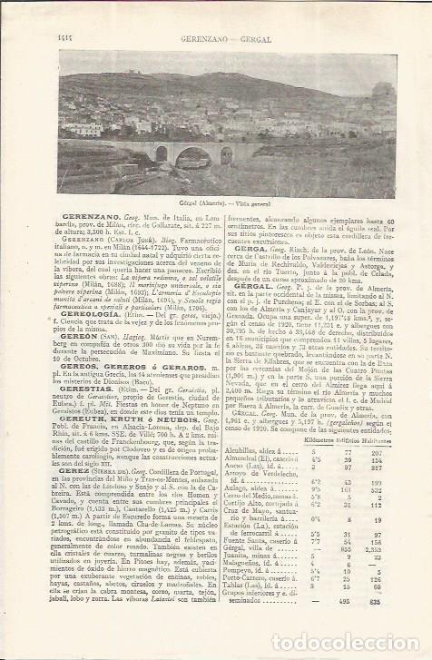 Otros art&iacute;culos de coleccionismo en papel: LAMINA ESPASA 37632: Vista de Gergal, Almeria - Varios