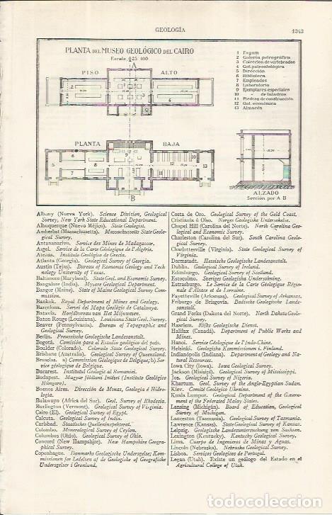 Otros art&iacute;culos de coleccionismo en papel: LAMINA ESPASA 37627: Planta del Museo Geologico de El Cairo - Varios