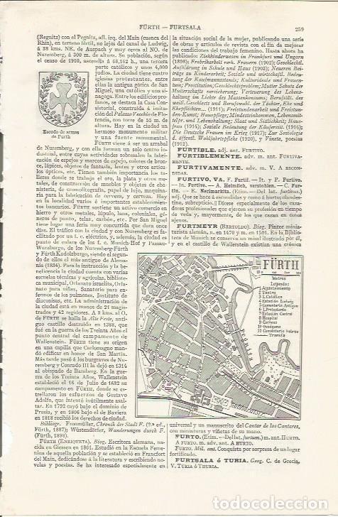 Otros Art&iacute;culos de Coleccionismo en Papel: LAMINA ESPASA 37413: Plano de Furth, Alemania - Varios
