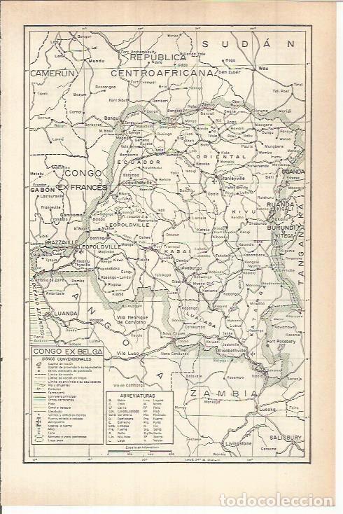 Otros art&iacute;culos de coleccionismo en papel: LAMINA ESPASA 38060: Mapa del Congo ex belga - Varios
