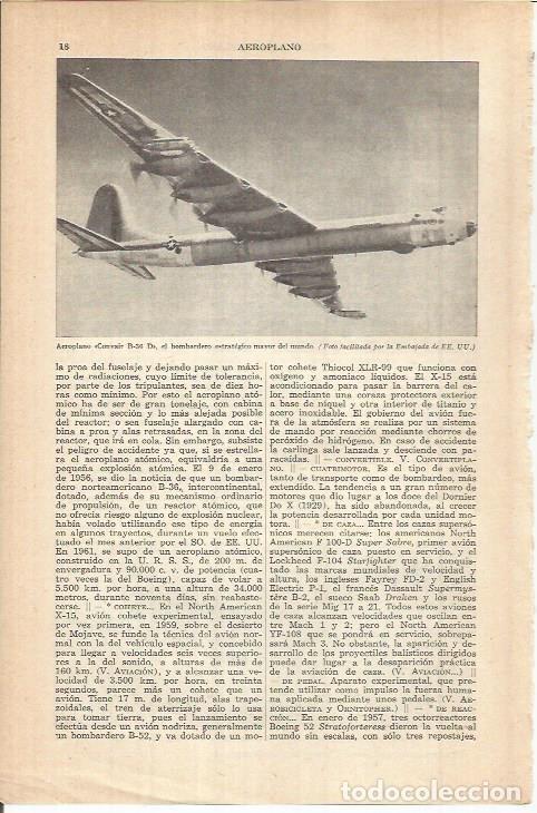 Otros art&iacute;culos de coleccionismo en papel: LAMINA ESPASA 37991: Aeroplano Conveir B-36 D - Varios