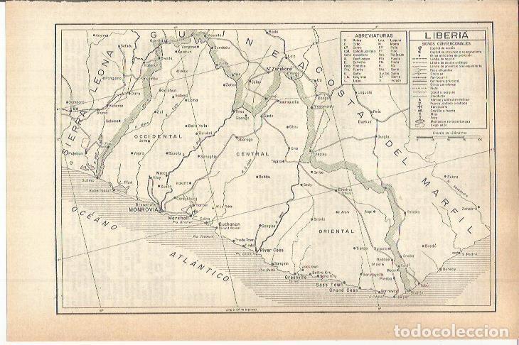 Otros art&iacute;culos de coleccionismo en papel: LAMINA ESPASA 38205: Mapa de Liberia - Varios