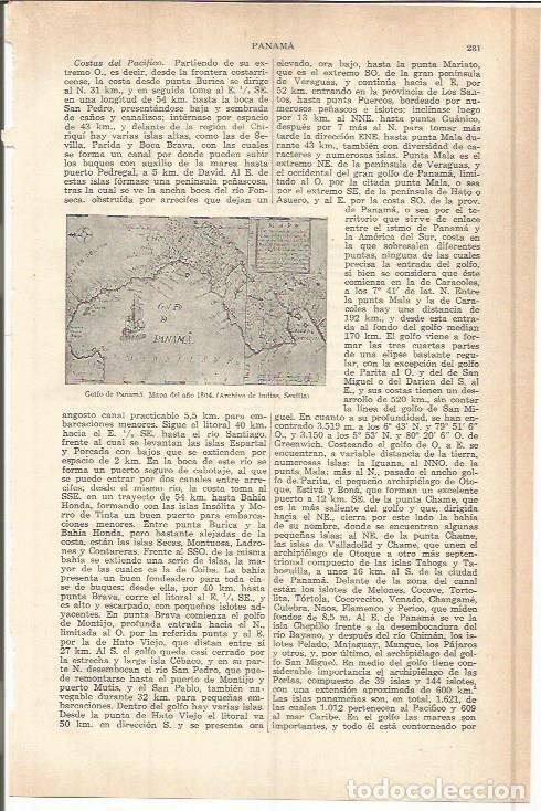 Otros art&iacute;culos de coleccionismo en papel: LAMINA ESPASA 37743: Mapa del Golfo de Panama - Varios