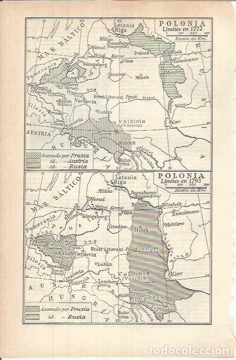 Otros art&iacute;culos de coleccionismo en papel: LAMINA ESPASA 37824: Mapa de Polonia en 1772 y 1793 - Varios