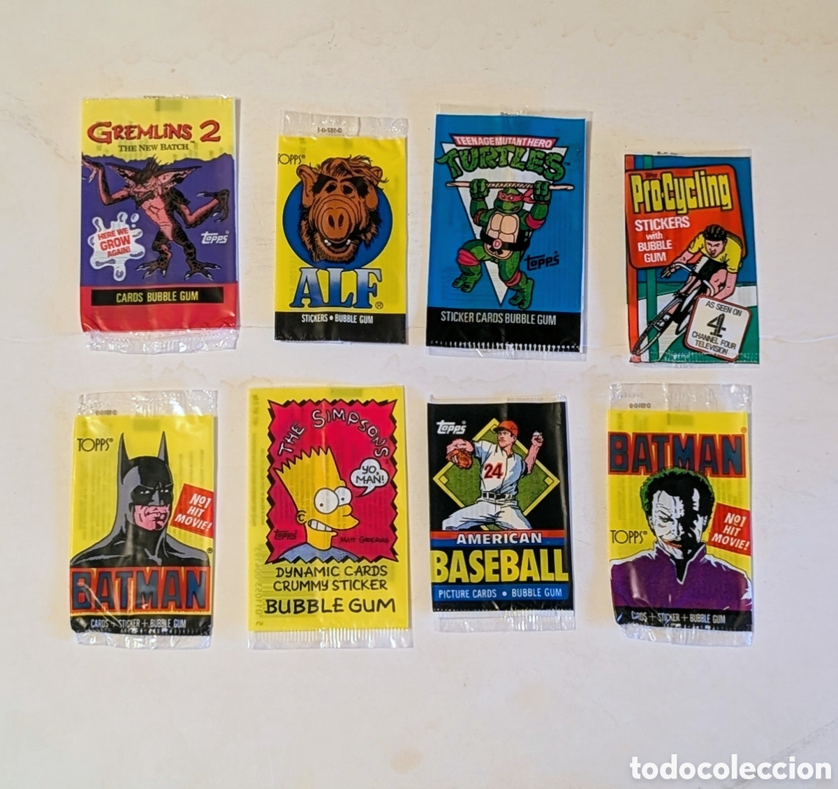 Otros Art&iacute;culos de Coleccionismo en Papel: Lote Envoltorios Cromos Chiles. Batman, Alf, TURTLES, Gremlins 2, The Simpsons, Baseball, Ciclismo