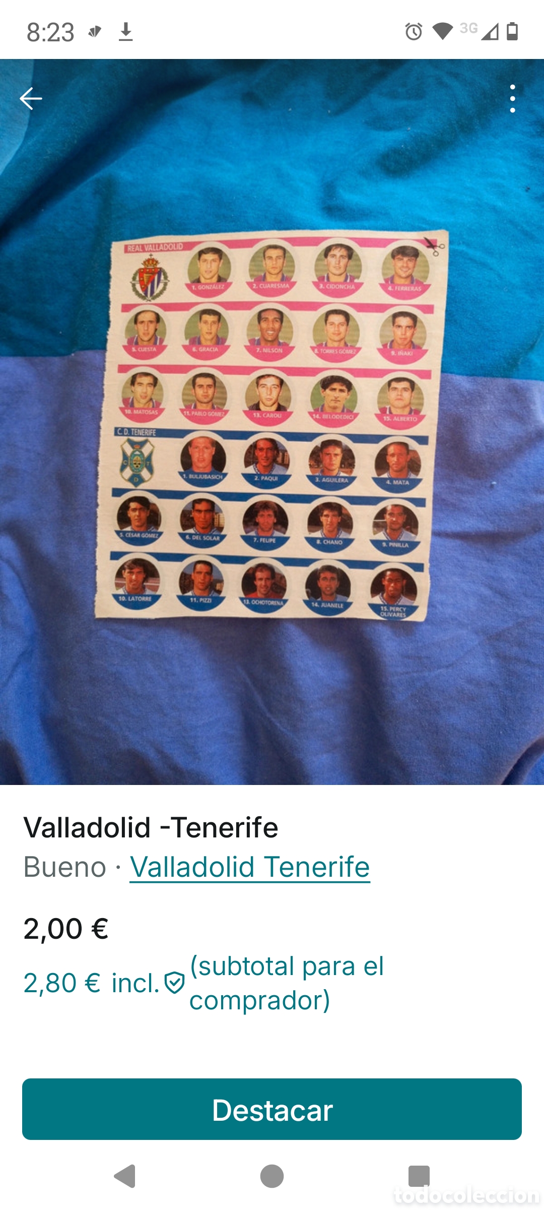 Otros Art&iacute;culos de Coleccionismo en Papel: Alineaci&oacute;n de Valladolid y Tenerife para chapas