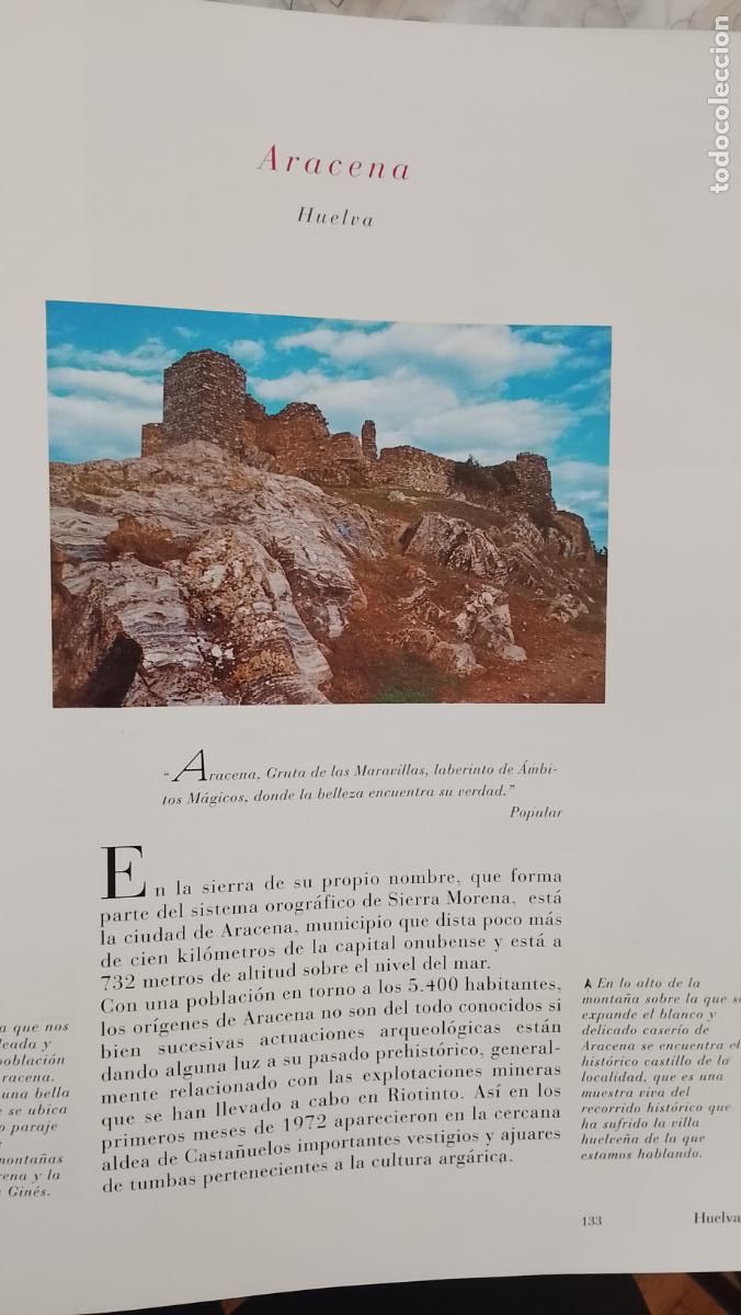 Otros Art&iacute;culos de Coleccionismo en Papel: INFORMACION GRAFICA 2 HOJAS - HISTORIA Y FOTOS A COLOR DE - HUELVA - ARACENA