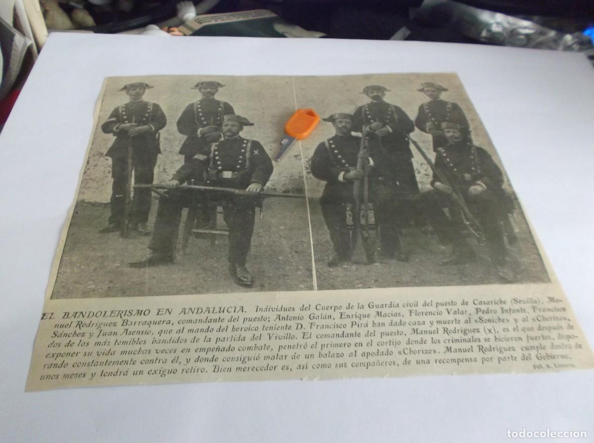 Otros Art&iacute;culos de Coleccionismo en Papel: RECORTE 1906 -CASARICHE(SEVILLA)GUARDIAS CIVILES,DAN CAZA Y MUERTE &Aacute; SONICHE Y AL CHORIZO,BANDIDOS