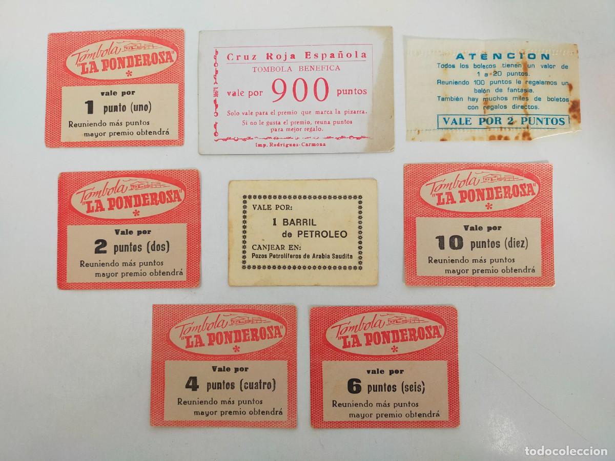 Otros Art&iacute;culos de Coleccionismo en Papel: Antiguos vales de T&oacute;mbolas: Tombola Ben&eacute;fica Cruz Roja, Tombola La Ponderosa.... A&ntilde;os 60/70