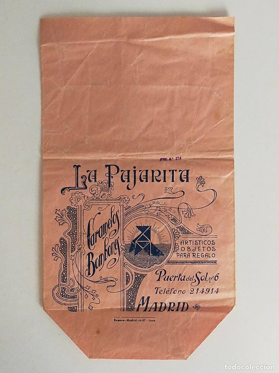 Otros Art&iacute;culos de Coleccionismo en Papel: Antigua Bolsa/Envase de caramelos y bombones: LA PAJARITA (Puerta del Sol, MADRID)