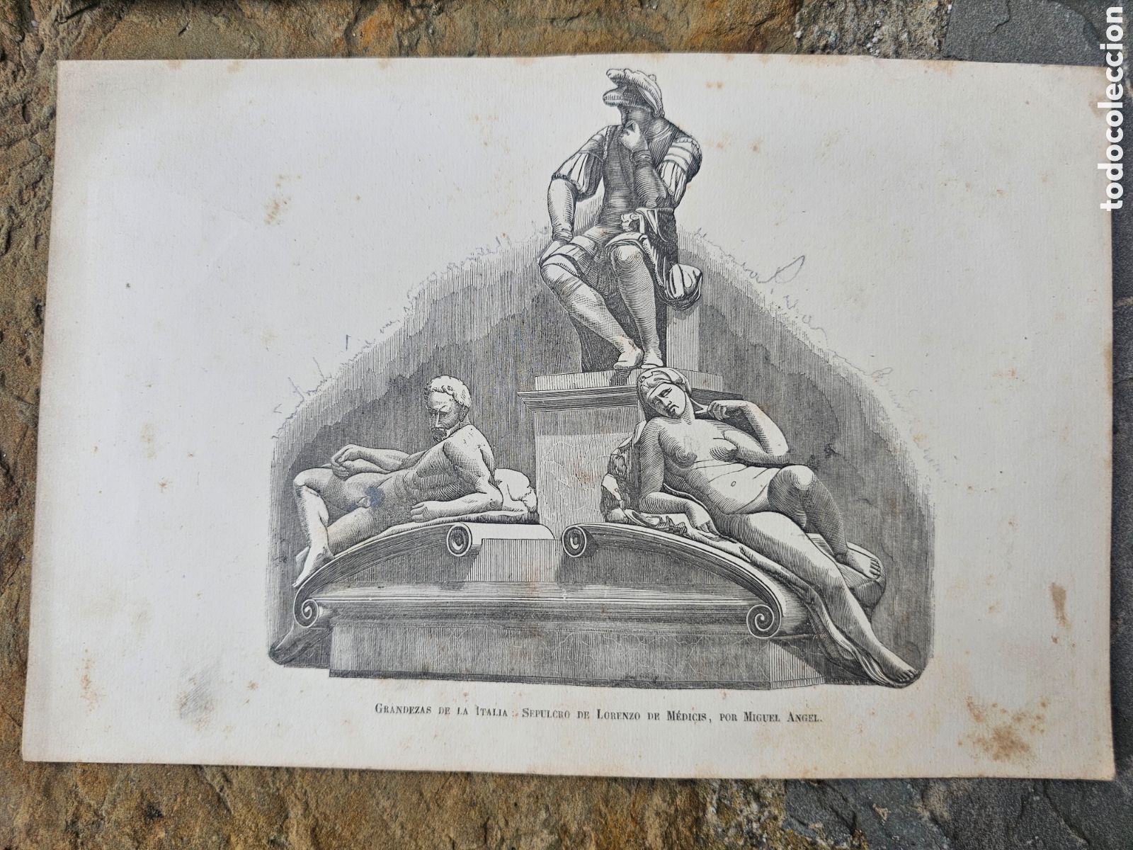 Otros Art&iacute;culos de Coleccionismo en Papel: Grabado Antiguo (S. XIX) - Sepulcro de Lorenzo de M&eacute;dici - Miguel &Aacute;ngel